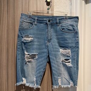 Women's Blue Distressed Denim Shorts